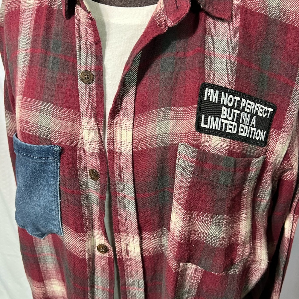 Upcycled Plaid Flannel Shirt with New Orleans Graphic - Picture 3 of 4